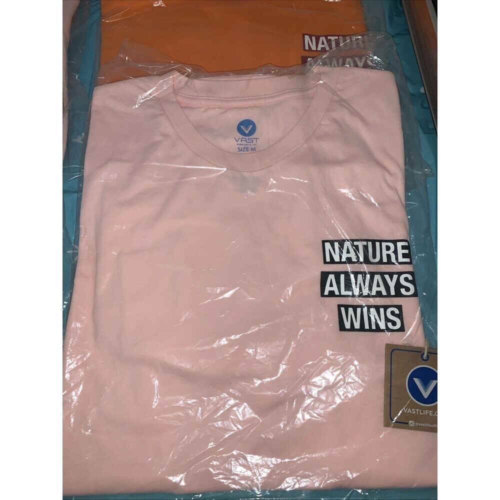 NWT Vast‎ Surfer Tee Shirt Nature Always Wins Med Pink & Med Orange Mens